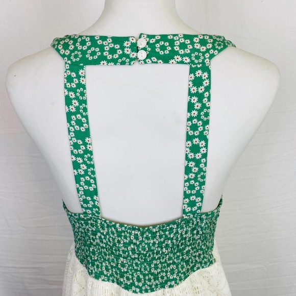 Embroidered Floral Lace Dress Womens Small Ivory Green Mini Cottage Boho Smocked - Picture 6 of 7